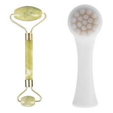 2'li Set Çift Taraflı Cilt Temizleme Fırçası ve Yeşim Taşı Çift Taraflı Cilt Masaj Aleti