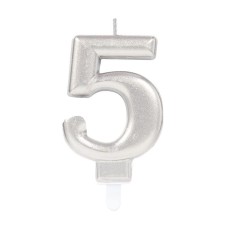 5 Rakam Mum Gümüş Renk