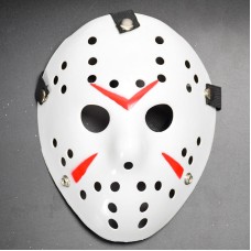 Beyaz Renk Kırmızı Çizgili Tam Yüz Hokey Jason Maskesi Hannibal Maskesi