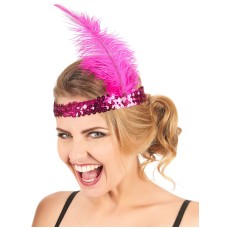 Fuşya Renk Tüylü Çarliston Saç Bandı