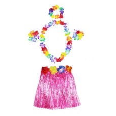 Luau Aloha Hawaii  Kolye Etek Taç ve Bileklik Seti Pembe