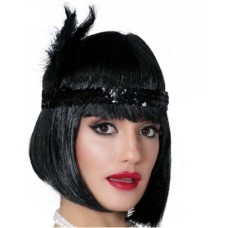 Siyah Renk Tüylü Çarliston Saç Bandı Kafa Bandı