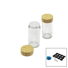 12 PCS TAKIM YUVARLAK CAM BAHARATLIK - TUZLUK BAMBU KAPAKLI