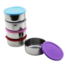 14CM   ÇELİK  SAKLAMA KABI  RENKLİ - ŞEFFAF PLASTİK KAPAK