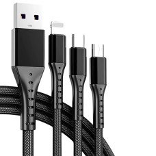 3IN1 SİYAH 1.2 METRE (MICRO USB - LIGHTNING - TYPE C) TELEFON ŞARJ KABLOSU