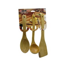 3PCS AHŞAP BAMBU  MUTFAK SERVİS SETİ  KAŞIK=27CM - KEPÇE=27CM - SPATULA=32CM