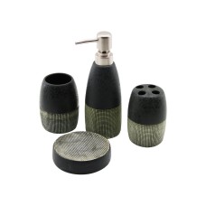 4 PCS ANTRASİT GRİ - KREMSERAMİK BANYO TEMİZLİK SETİ SIVI - KATI SABUNLUK - DİŞ FIRÇALIK - MACUNLUK
