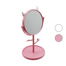 6 İNÇ  - 15CM YUVARLAK - BOYNUZLUTAKI ASKILIKLI MAKYAJ AYNASI RENKLİ PLASTİK TAKILIK SEPETLİ=15CM