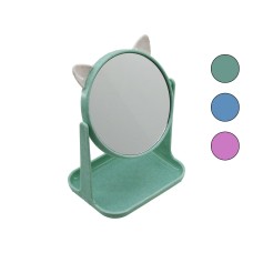 6 İNÇ  - 15CM YUVARLAK KULAKLI MAKYAJ AYNASI RENKLİ PLASTİK TAKILIK SEPETLİ=12X15.5CM