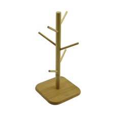 6 KOLLU AHŞAP BAMBU  ORGANİZER ASKILIK  FİNCAN - KUPA BARDAK  KARE TABAN=16CM Y=34.5CM