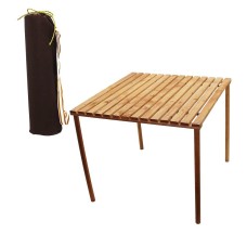 AHŞAP KATLANABİLİR KAMP MASASI VİDALI AYAKLI - BEZ ÇANTALI 60X60X50CM