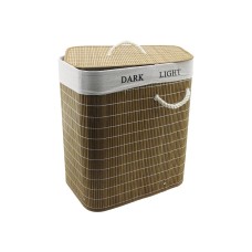 BAMBU AHŞAP KİRLİ ÇAMAŞIR SEPETİ 30X44CM SEYYAR KAPAKLI İÇİ BEZLİ İP KULPLU