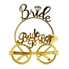 Bride Yazılı Taç ve Bride To Be Yazılı Gözlük Seti Altın Renk
