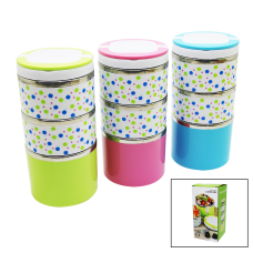 ÇİÇEKLİ 3LÜ SEFER TASI - SAKLAMA KABI RENKLİ 1.26LT