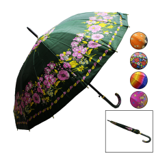 DESENLİ RENKLİ SAPLI BAYAN - 16 TELLİ BASTON ŞEMSİYE RENKLİ