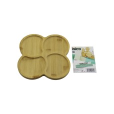 KARE 4 YUVARLAK KÖŞELİ - BÖLMELİ AHŞAP BAMBU SERVİS SUNUM TEPSİ - TAHTASI 20 X 20 X 1.4CM