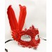 Kırmızı Renk Tüylü Dantelli Gözleri Taşlı Balo Parti Maskesi