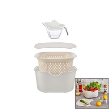 KREM 5PCS MUTFAK SETİ PLS.KARIŞTIRMA KAP=4LT - SÜZGEÇ=3.5LT - KESİM PANO - SIKACAK=0.25LT