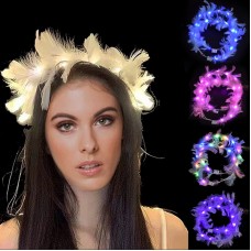 Led Işıklı Rengarenk Yanan 3 Fonksiyonlu Otrişli Parti Tacı Beyaz Renk 12x12 cm