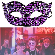 Mor Renk Arkadan Lastikli Pul Payet İşlemeli Balo After Parti Maskesi