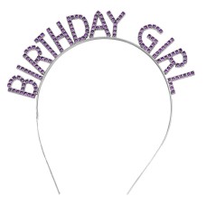 Mor Renk Kristal Taşlı Parlak Birthday Girl Yazılı Taç 16x17 cm