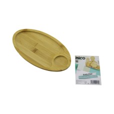OVAL 2 BÖLMELİ=1+1 AHŞAP BAMBU SERVİS SUNUM TEPSİ - TAHTASI MİNİ TEPSİ 25 X 14 X 1.4CM