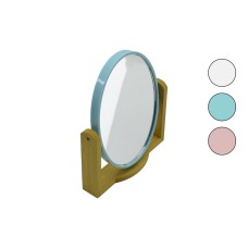 OVAL  8 İNÇ= 20.5X15.5CM AHŞAP BAMBU AYAKLI MAKYAJ AYNASI ÇİFT TARAFLI RENKLİ PLASTİK ÇERÇEVE