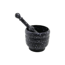 PLASTİK  HAVAN  SARIMSAK DÖVECEK  FİLELİ AMBALAJ SİYAH ZEMİN - SERPME BEYAZ BOYA DESENLİ