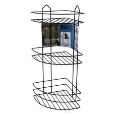 SİYAH  3 KATLI - ÜÇGEN METAL BANYO KÖŞELİK - DUŞKABİN RAF