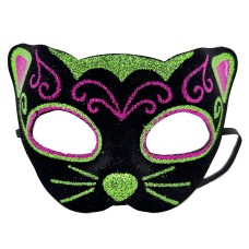 Siyah Kadife Kaplama Üzeri Pembe Yeşil Sim İşlemeli Kedi Maskesi 20x13 cm Siyah Kadife Kaplama Üzeri Pembe Yeşil Sim İşlemeli Kedi Maskesi 20x13 cm