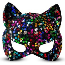 Siyah Kadife Kumaş Üzerine Rengarenk Payetli Pullu Parti Maskesi 16x14 cm Siyah Kadife Kumaş Üzerine Rengarenk Payetli Pullu Parti Maskesi 16x14 cm