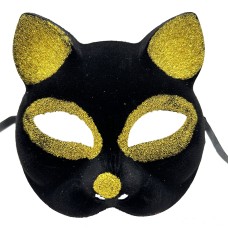 Siyah Renk Gold Simli Süet Kaplama Kedi Maskesi 18x14 cm