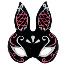 Siyah Renk Kırmızı Beyaz Simli Siyah Süet Kaplama Tavşan Maskesi 18x16 cm
