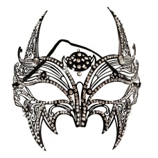 Siyah Renk Lazer Kesim Üzeri Kristal Taşlı Metal Lüks Maske Balo Parti