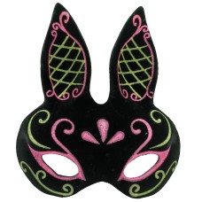 Siyah Renk Pembe Gold Simli Siyah Süet Kaplama Tavşan Maskesi 18x16 cm