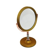 TAŞ SAPLI YUVARLAK 7 İNÇ= ÇAP:17.5CM MAKYAJ AYNASI ÇİFT TARAFLI BRONZ - GÜMÜŞ PLS.ÇERÇEVE SABİT AYAK