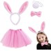 Tavşan Tacı Eteği Papyonu ve Kuyruk Kostüm  Seti Pembe Renk Çocuk Boy