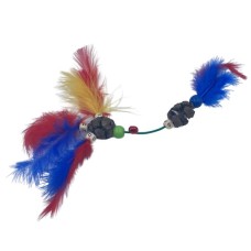 Tüylü Tahta Boncuklu Zilli Kedi Oyuncağı Çok Renkli Kedi Oyuncak